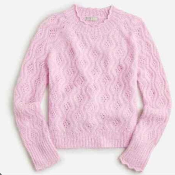 J Crew scalloped trim pointelle swester in classic pink - Picture 1 of 5